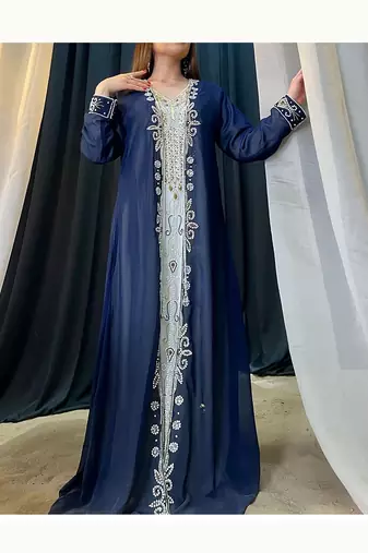 Navy Blue Georgette Zari Work Kaftan