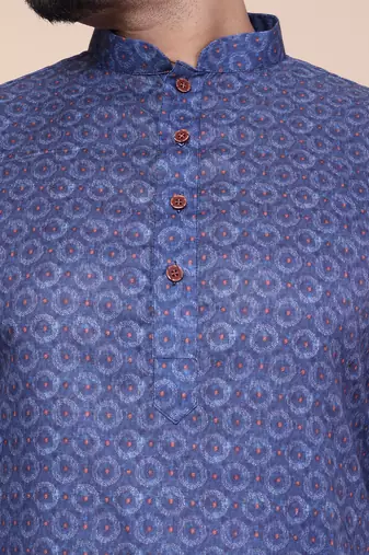 Men's blue cotton silk kurta