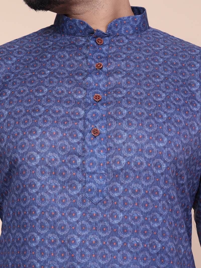 Men's blue cotton silk kurta