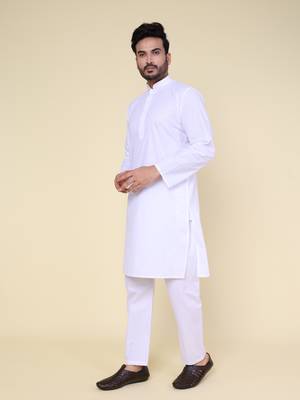 Men's white pure cotton kurta 4