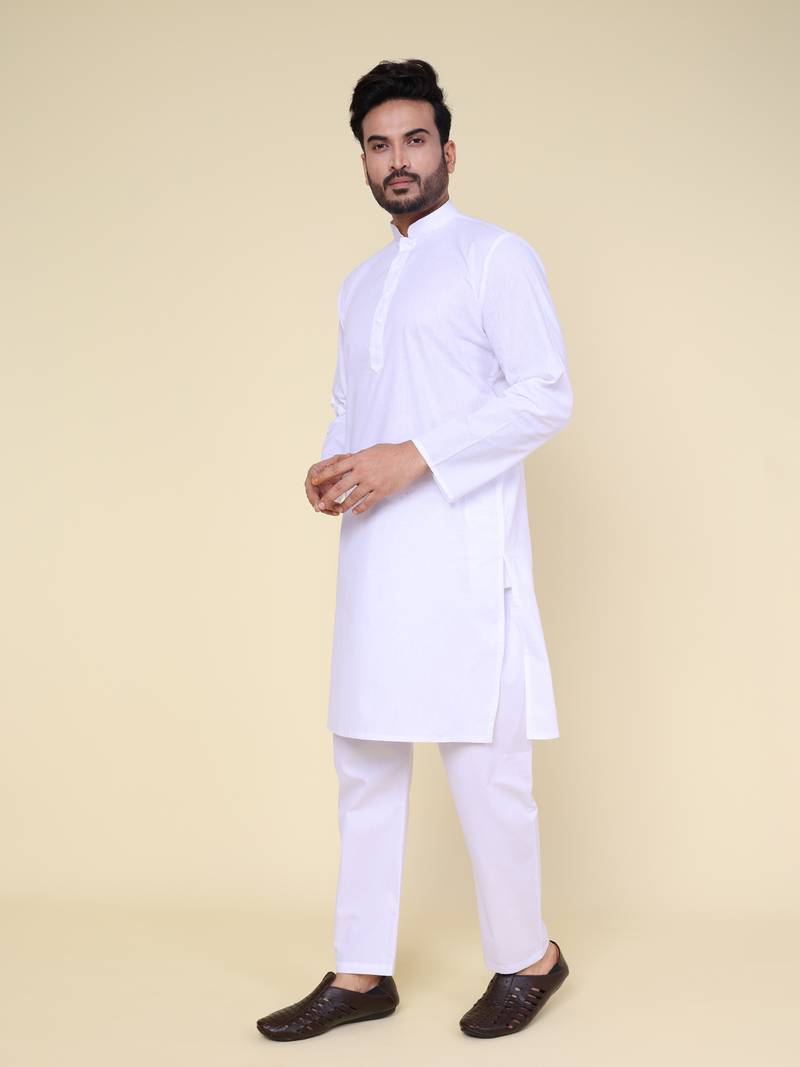 Men's white pure cotton kurta