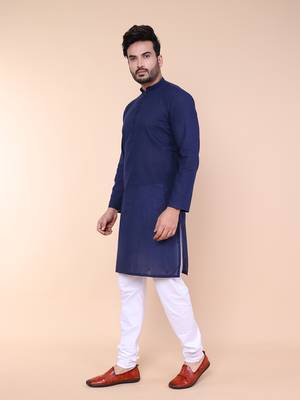 Men's navy blue cotton kurta 2