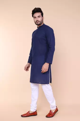 Men's navy blue cotton kurta