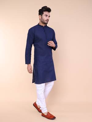 Men's navy blue cotton kurta 3