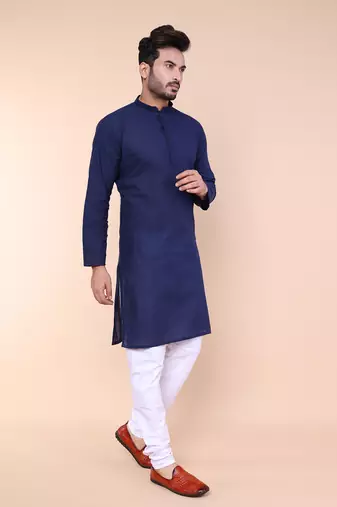 Men's navy blue cotton kurta