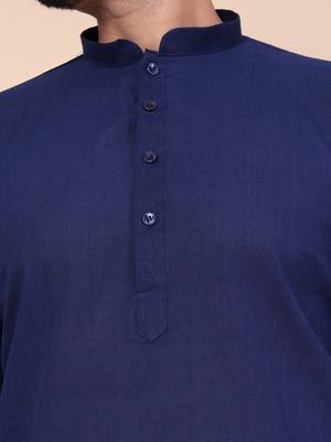 Men's navy blue cotton kurta 4