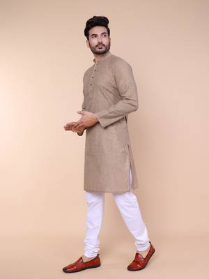 Men's grey cotton kurta 3