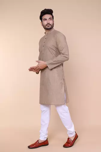 Men's grey cotton kurta
