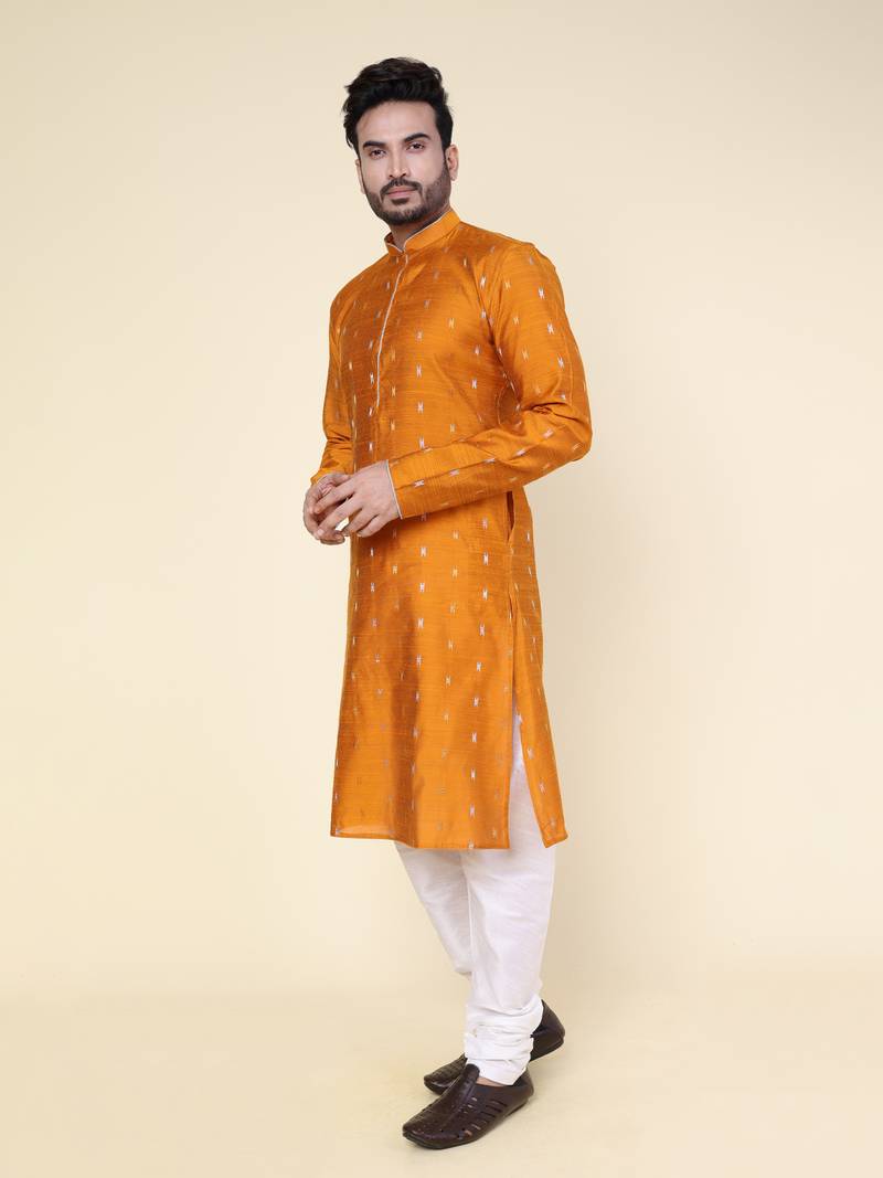 Men's rust silk kurta