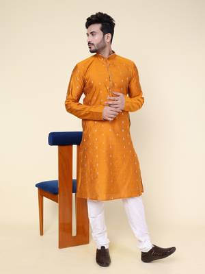 Men's rust silk kurta 3