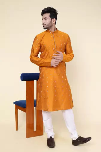 Men's rust silk kurta
