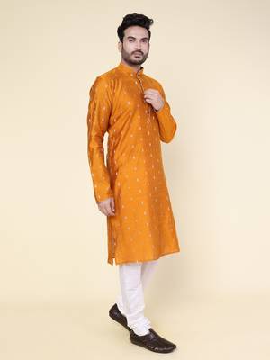 Men's rust silk kurta 4