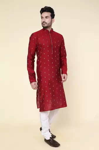 Men's maroon silk kurta