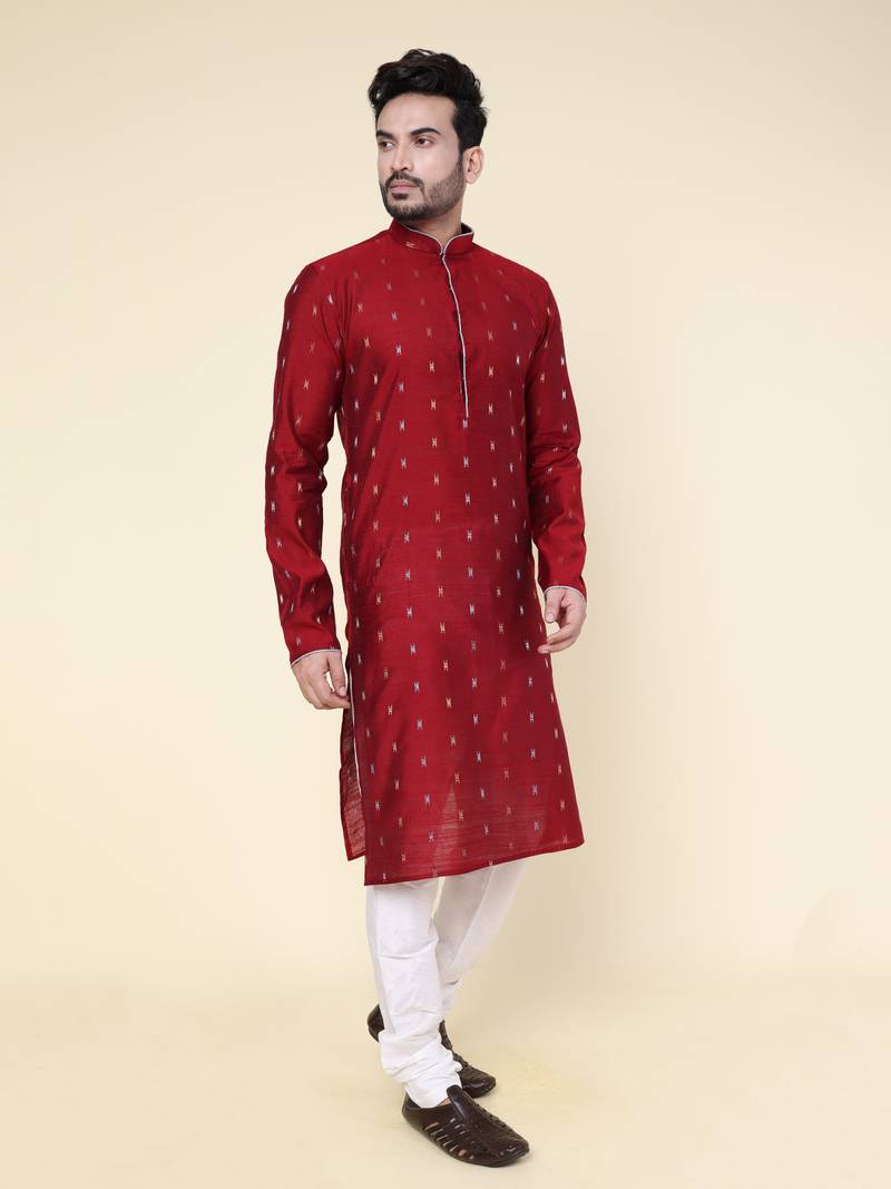 Men's maroon silk kurta