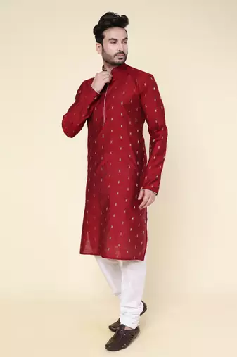 Men's maroon silk kurta