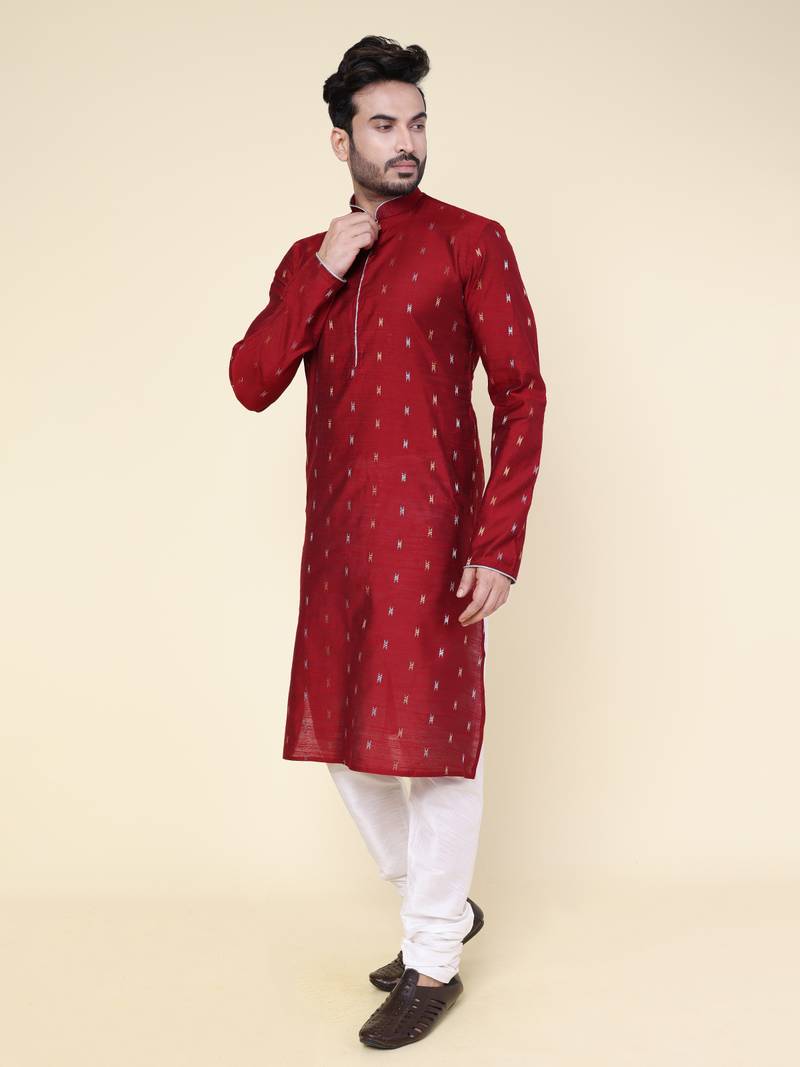 Men's maroon silk kurta