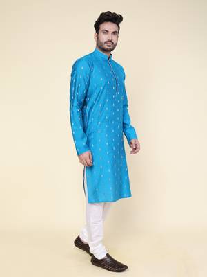 Men's aqua silk kurta 2