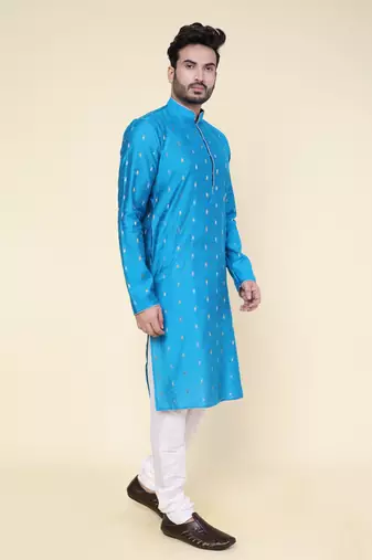 Men's aqua silk kurta