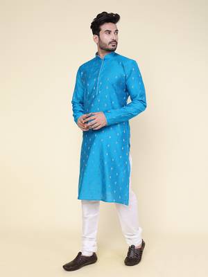 Men's aqua silk kurta 3
