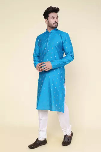 Men's aqua silk kurta