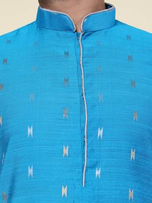 Men's aqua silk kurta 4