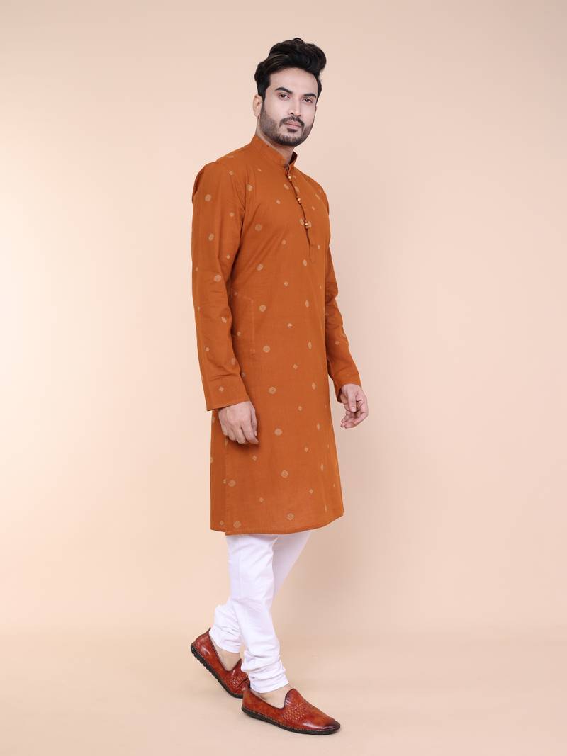Men's rust cotton kurta
