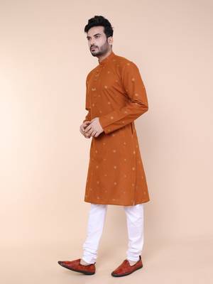 Men's rust cotton kurta 3