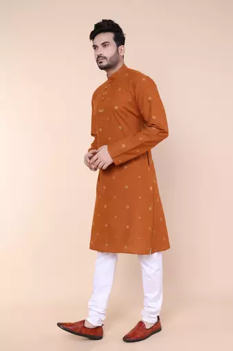 Men's rust cotton kurta