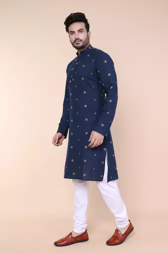 Men's navy blue cotton kurta