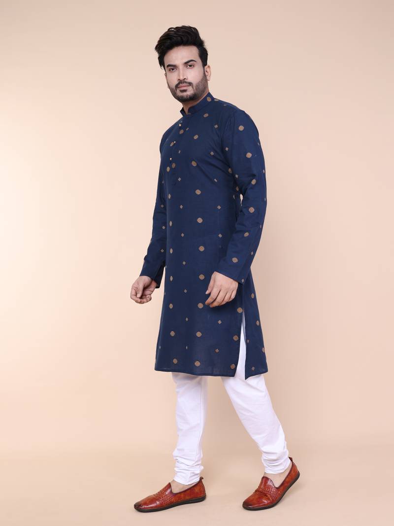 Men's navy blue cotton kurta