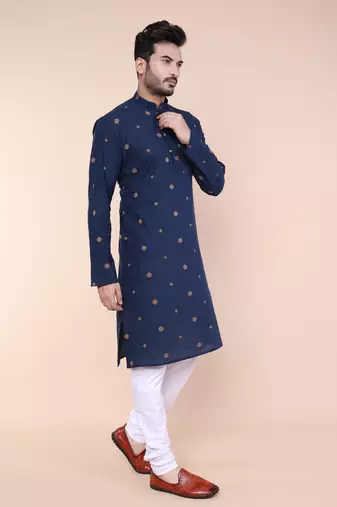 Men's navy blue cotton kurta