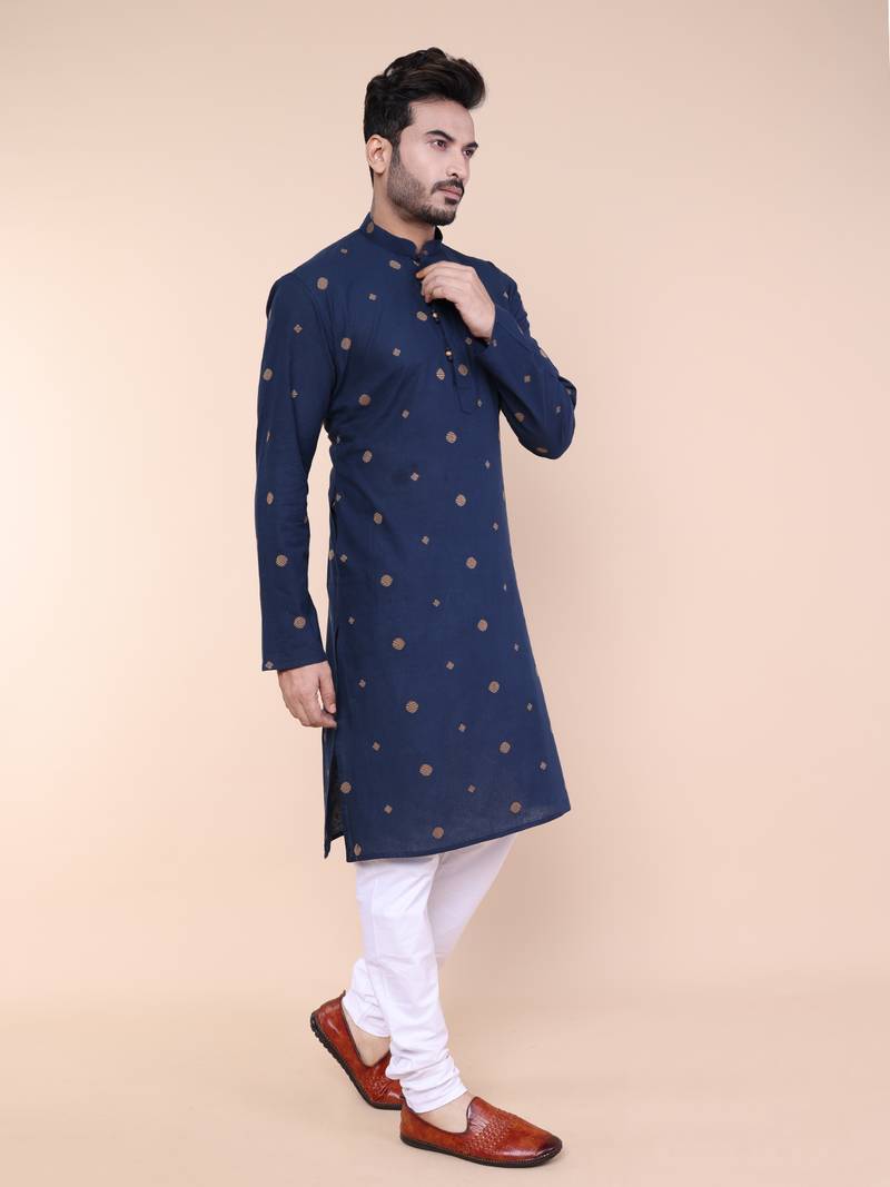 Men's navy blue cotton kurta