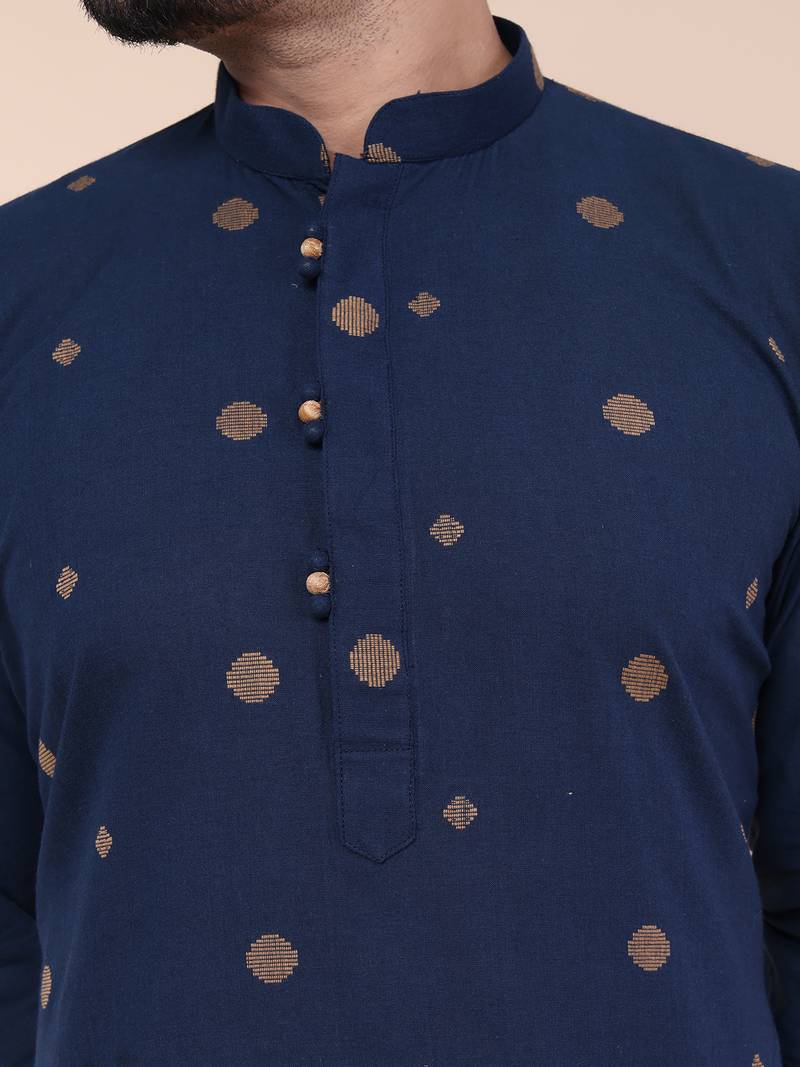 Men's navy blue cotton kurta