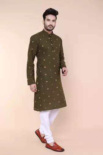 Men's ivory mint cotton kurta