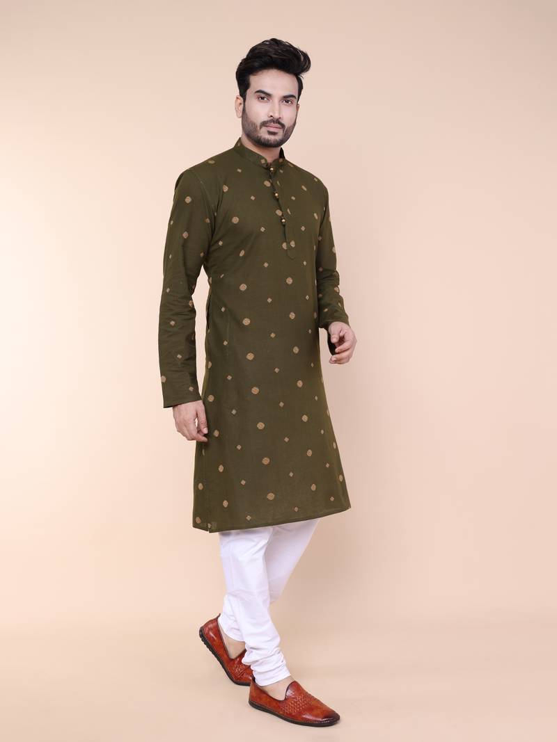 Men's ivory mint cotton kurta