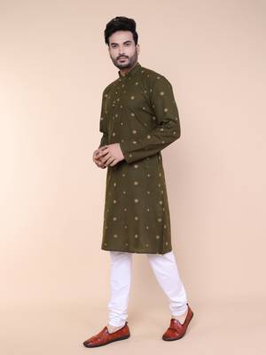Men's ivory mint cotton kurta 3