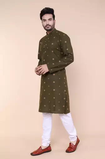 Men's ivory mint cotton kurta