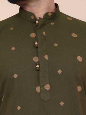 Men's ivory mint cotton kurta 4