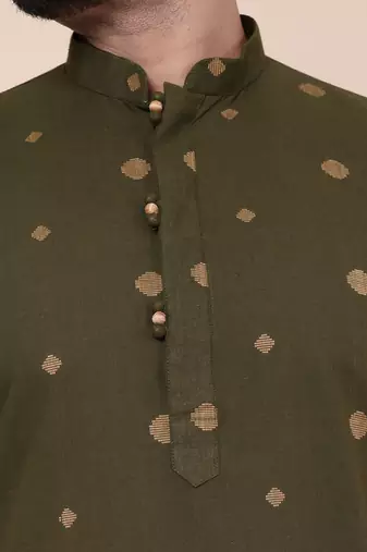 Men's ivory mint cotton kurta