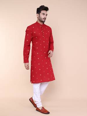 Men's maroon cotton kurta 2