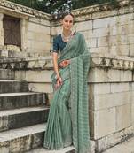 Sea green crush cutdana tissue saree