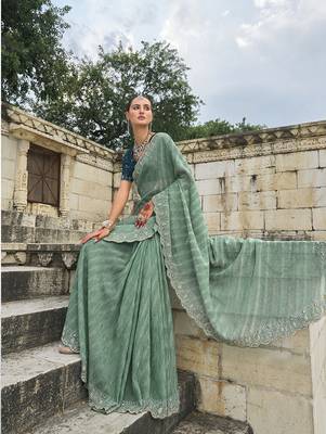 Sea green crush cutdana tissue saree 2