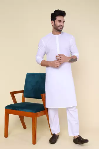 Men's white cotton kurta