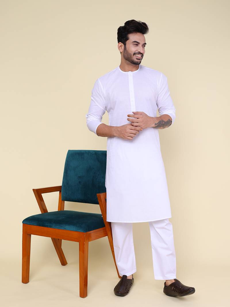 Men's white cotton kurta