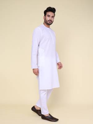 Men's white cotton kurta 4