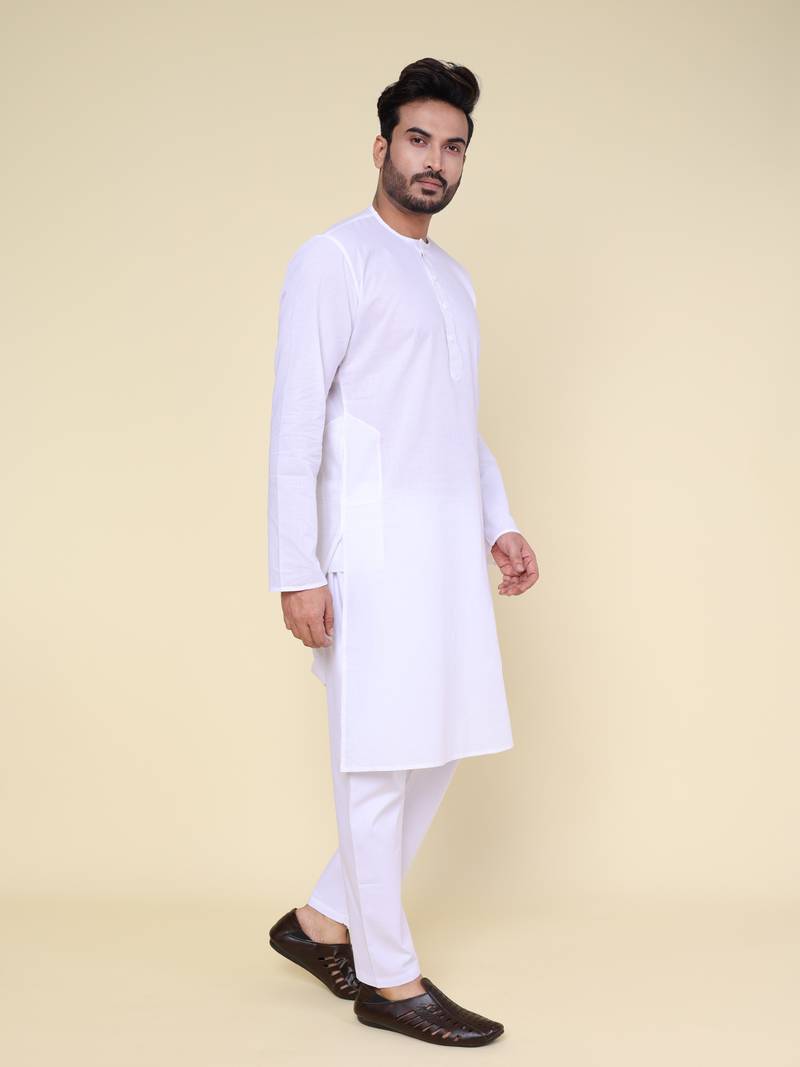 Men's white cotton kurta