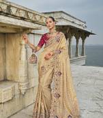 Kanjivaram silk Blend cream embroidered saree
