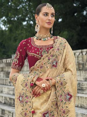 Kanjivaram silk Blend cream embroidered saree 2