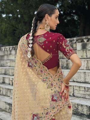 Kanjivaram silk Blend cream embroidered saree 4