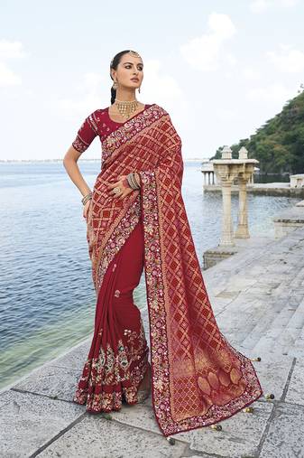 Kanjivaram silk Blend maroon embroidered classic saree